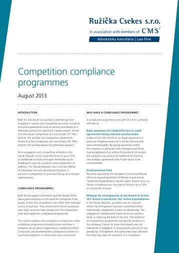 Competition compliance programmes - CMS RuÅ¾iÄka Csekes