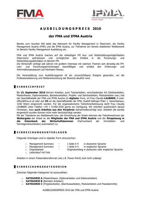 Ausschreibungsunterlagen - FMA
