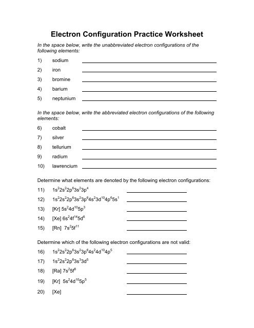 Electron Configuration Practice Worksheet