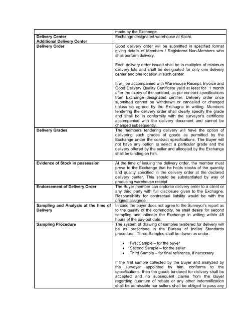 Contract Specification of Coconut Oil - MCX