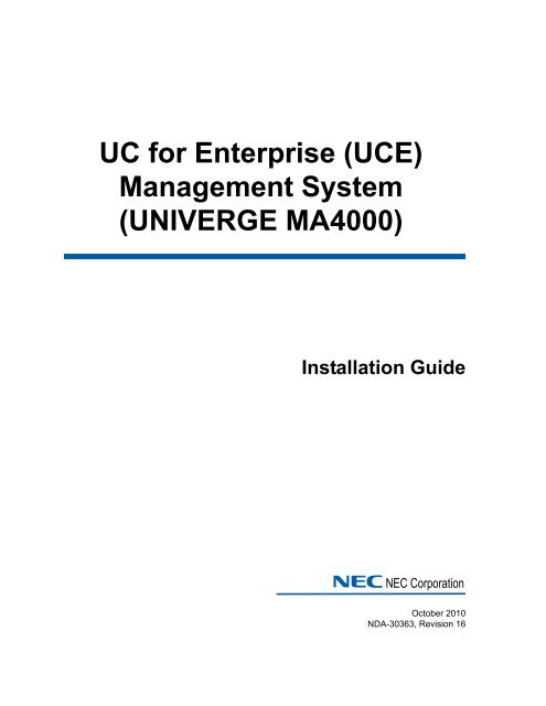 Management System UNIVERGE MA4000 Installation Guide - NEC ...