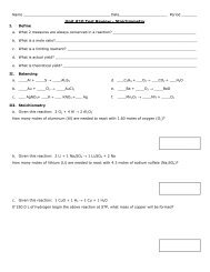 Unit #10 Test Review - Stoichiometry