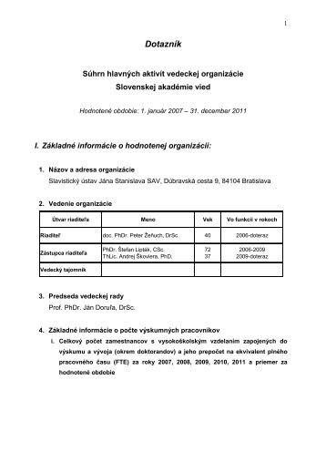 AkreditaÄnÃ½ dotaznÃ­k za roky 2007 â 2011 - SlavistickÃ½ Ãºstav JÃ¡na ...