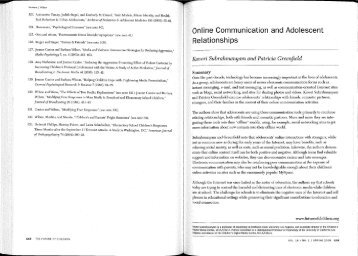 Subrahmanyam, K. & Greenfield, P. (2008). Online communication ...