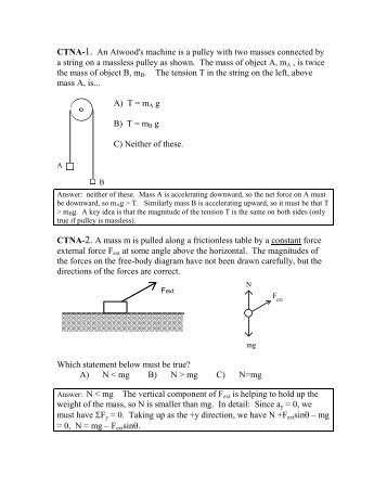 CTNA-1. An Atwood's machine is a pulley with two masses ... - cribME!
