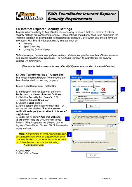 FAQ: TeamBinder Internet Explorer Security Requirements