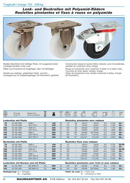 Lenk- und Bockrollen mit Polyamid - Baumgartner AG