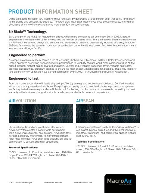 Product Information Sheet Macroair Fans