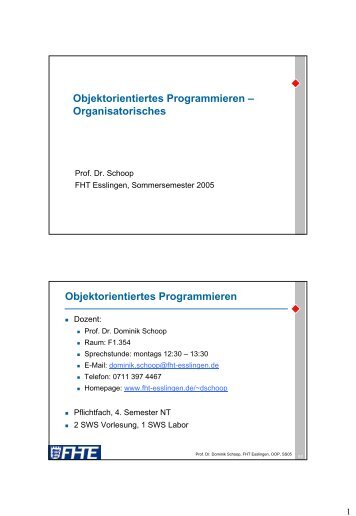 Objektorientiertes Programmieren - Hochschule Esslingen