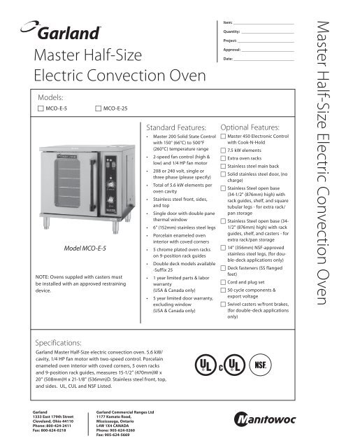 Master Half-Size Electric Convection Oven - Garland - Garland Group