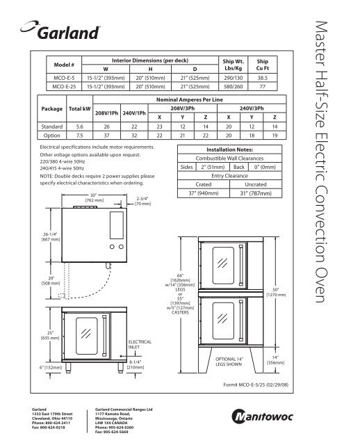 Master Half-Size Electric Convection Oven - Garland - Garland Group