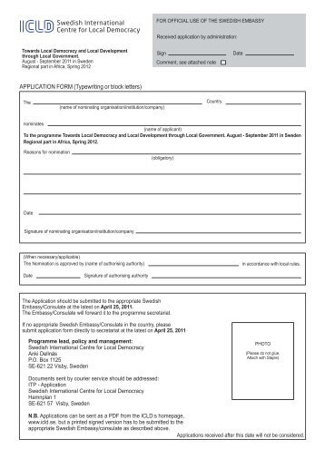 APPLICATION FORM (Typewriting or block letters) - ICLD