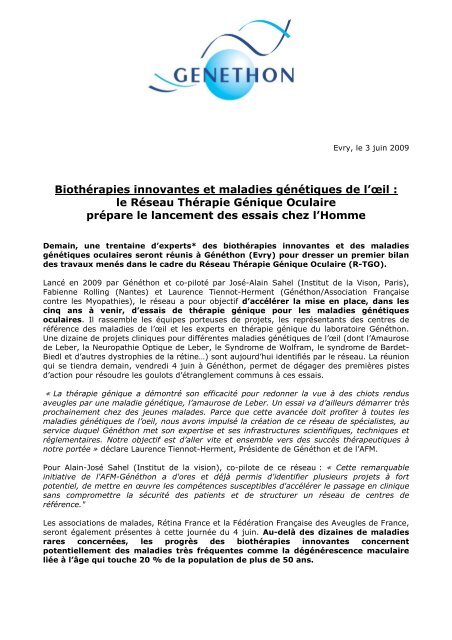 Lire le communiquÃ© de presse - 2 pages - Institut de Myologie