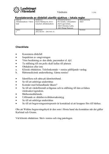DÃ¶dsfall utanfÃ¶r sjukhus - Landstinget i VÃ¤rmland