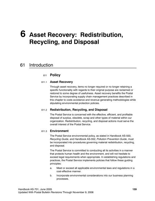 AS 701 - Ch. 6 - Asset Recovery: Redistribution, Recycling ... - APWU
