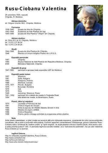 Rusu-Ciobanu Valentina - Uniunea ArtiÅtilor Plastici din Republica ...