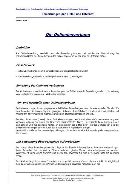 Die Onlinebewerbung - Fallmanagement-ausbildung.de