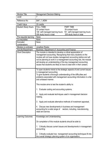 Module Title Management Decision Making Level 7 ... - Blc.lsbu.ac.uk