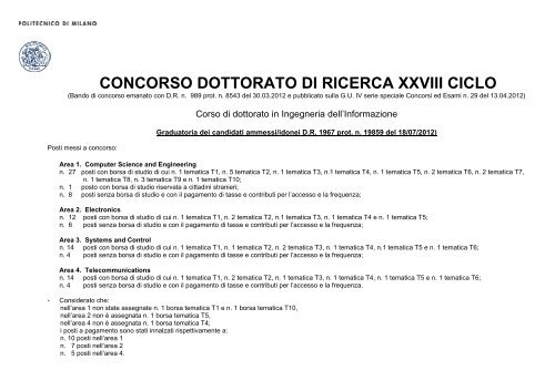 CONCORSO DOTTORATO DI RICERCA XXVIII CICLO