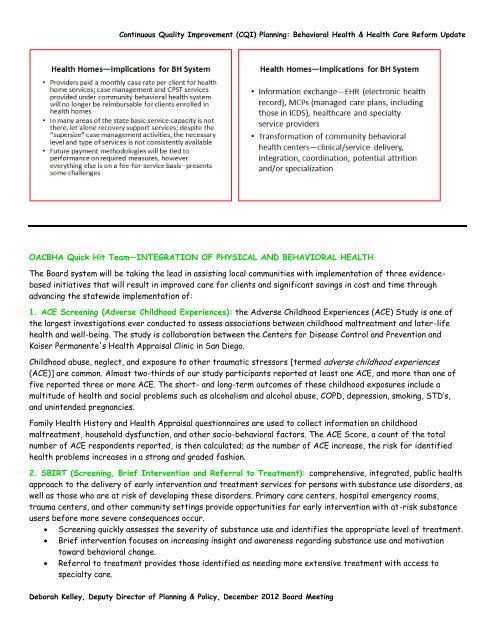 Continuous Quality Improvement (CQI) Planning: Behavioral Health ...