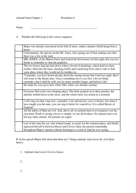 Animal Farm Chapter 1 Worksheet 2 Name A Number the following ... Animal Farm Chapter 1 Worksheet 2 Name A Number the following ...