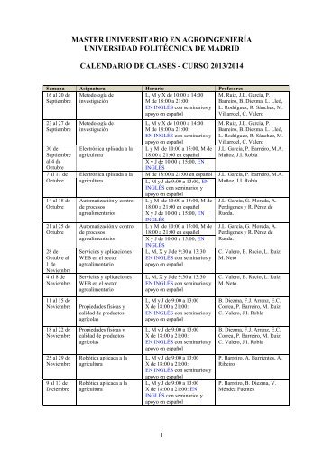 Calendario y horarios de clases (Curso 2013-2014) - Universidad ...