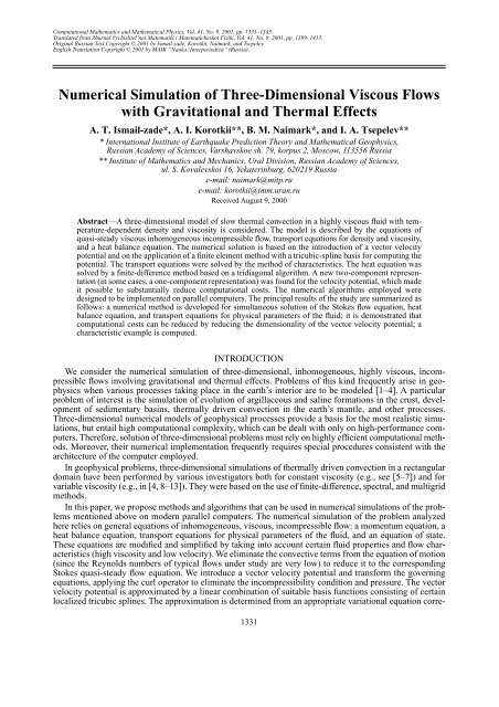 Numerical Simulation of Three-Dimensional Viscous Flows with ...