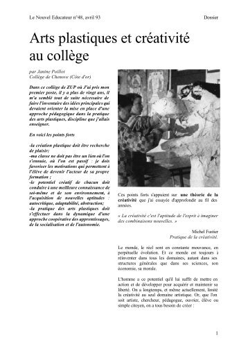 Arts plastiques et crÃ©ativitÃ© au collÃ¨ge - Icem