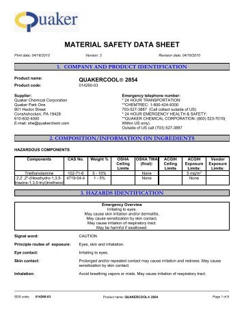 MATERIAL SAFETY DATA SHEET - Quaker Chemical Corporation