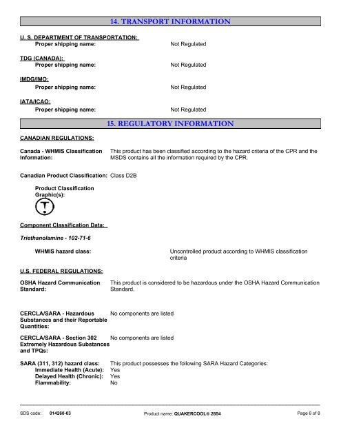MATERIAL SAFETY DATA SHEET - Quaker Chemical Corporation