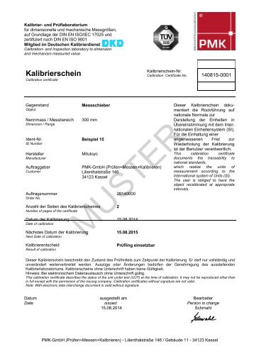 ISO-Kalibrierschein - PMK - GmbH