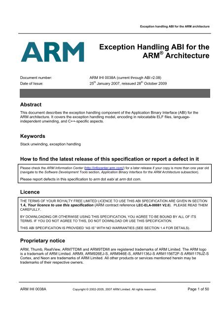 Exception Handling ABI for the ARM Architecture