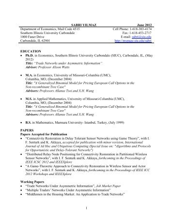 Curriculum Vitae (pdf) - Southern Illinois University