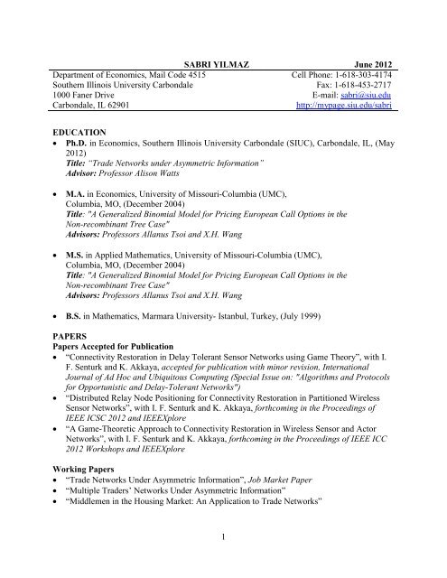 Curriculum Vitae (pdf) - Southern Illinois University