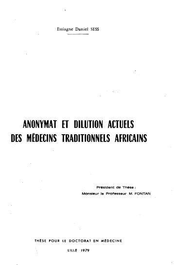 anonymat et dilution'actuels des medecins traditionnels africains