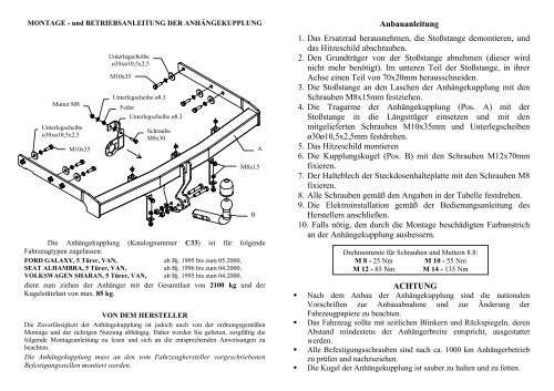 = D [kN] Anhängekupplung Katalog nr C33 PPUH AUTO-HAK S.J.