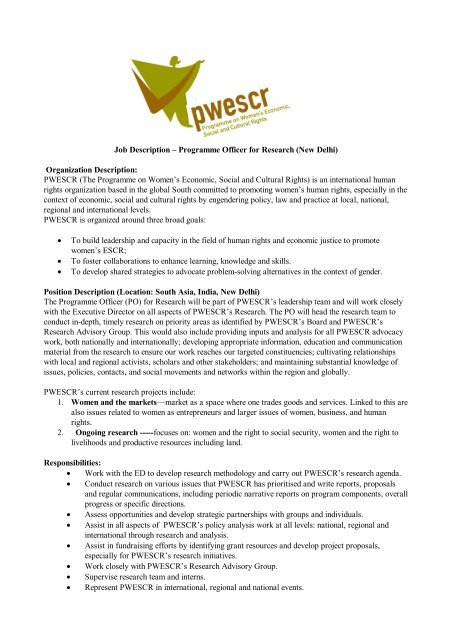 Job Description â Programme Officer for Research (New ... - PWESCR