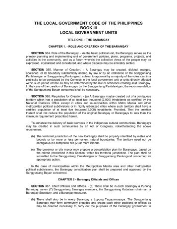 THE LOCAL GOVERNMENT CODE OF THE PHILIPPINES - DILG