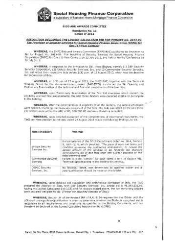 Resolution No. 13 - Social Housing Finance Corporation