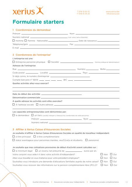 Formulaire starters - Xerius