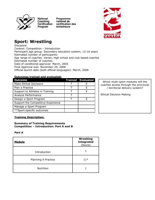New NCCP Wrestling Competition-Introduction: Program Overview