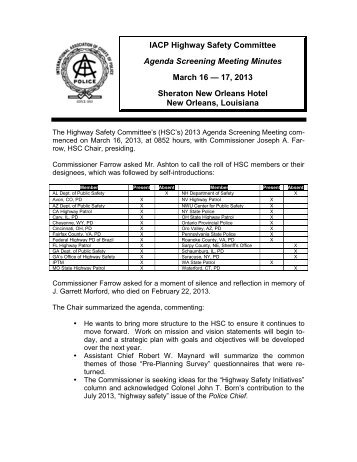 IACP Highway Safety Committee Agenda Screening Meeting ...