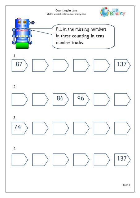 fill in the missing numbers in these counting in tens maths blog