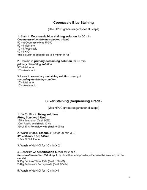 Coomassie Blue Staining Silver Staining (Sequencing Grade)