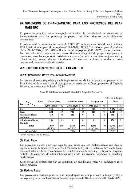 26. obtenciÃ³n de financiamiento para los proyectos del plan maestro