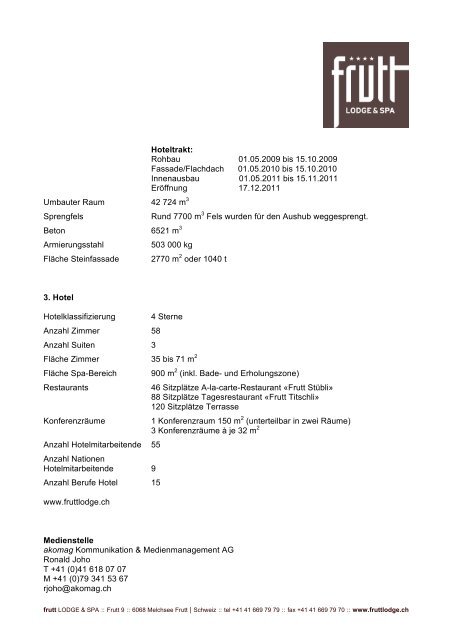 15. Dezember 2011: Medientext 4 - Zahlen & Fakten - Hotel Frutt ...