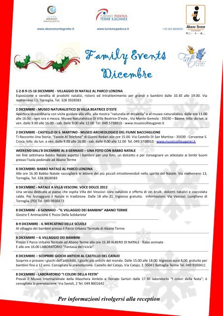 FAMILY EVENTS dicembre - Hotel Petrarca