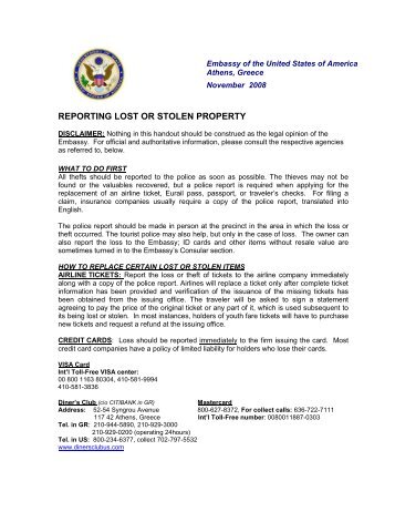 reporting lost or stolen property - Embassy of the United States ...