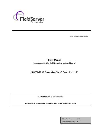 McQuay Microtech Manual - FieldServer Technologies