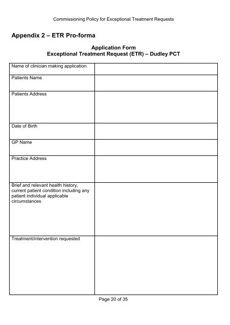 Commissioning policy for exceptional treatment requests - National ...